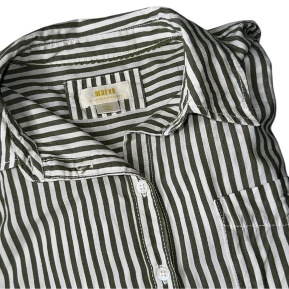 MAEVE - Oversized Classic Striped Button-Down Shirt – Olive & White - Small - Picture 4 of 9